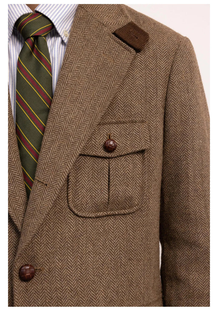 Retro Men's Suit Jacket Brown Blazers Single breasted Multiple Pockets Casual Top