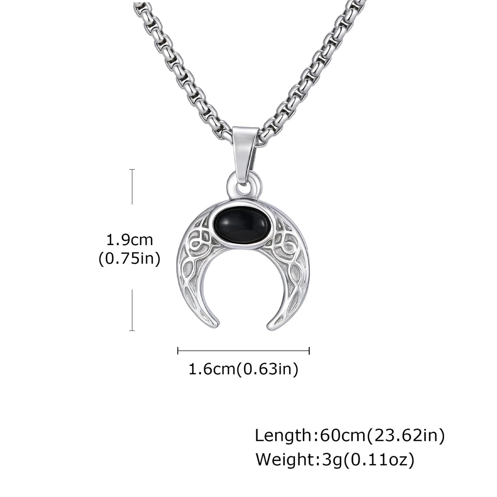 Vintage Moon Necklace for Men Natural Stone Stainless Steel Pendant Jewelry