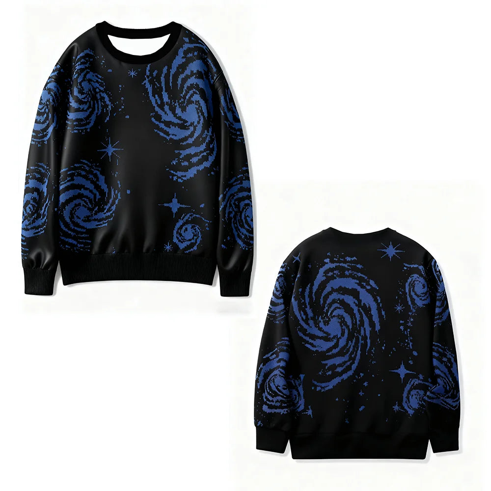 Men's Starry Sky Print with Round Neck Comfortable Casual Pullover Streetwear