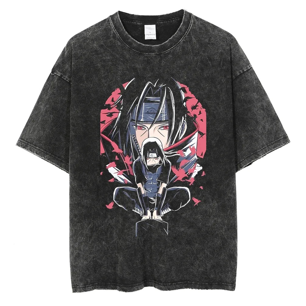 Vintage Men Streetwear Anime Print Short Sleeve Cotton T Shirt