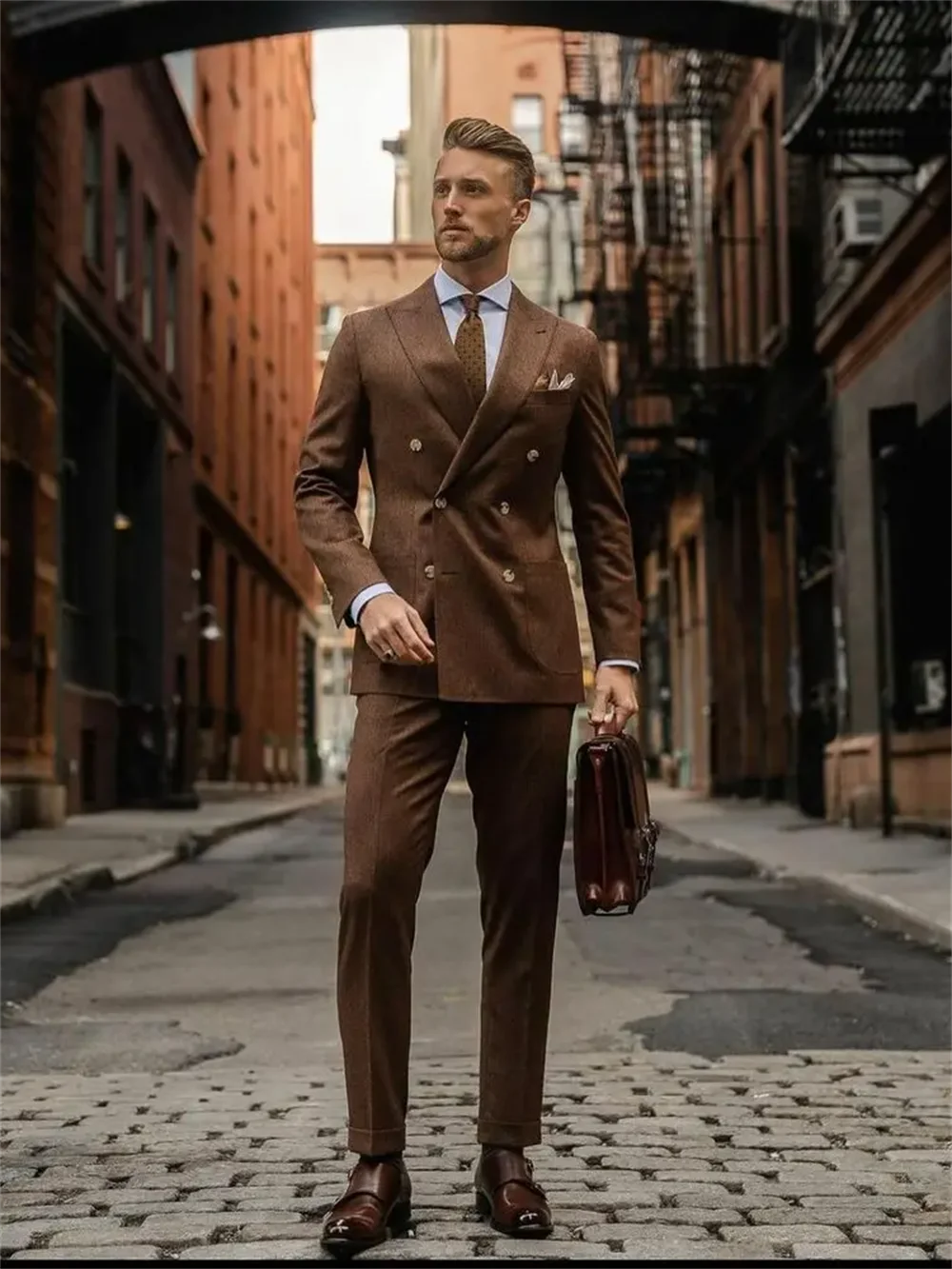 2 pcs brown Business Men Suits Slim Fit Jacket/pants Formal Tailored