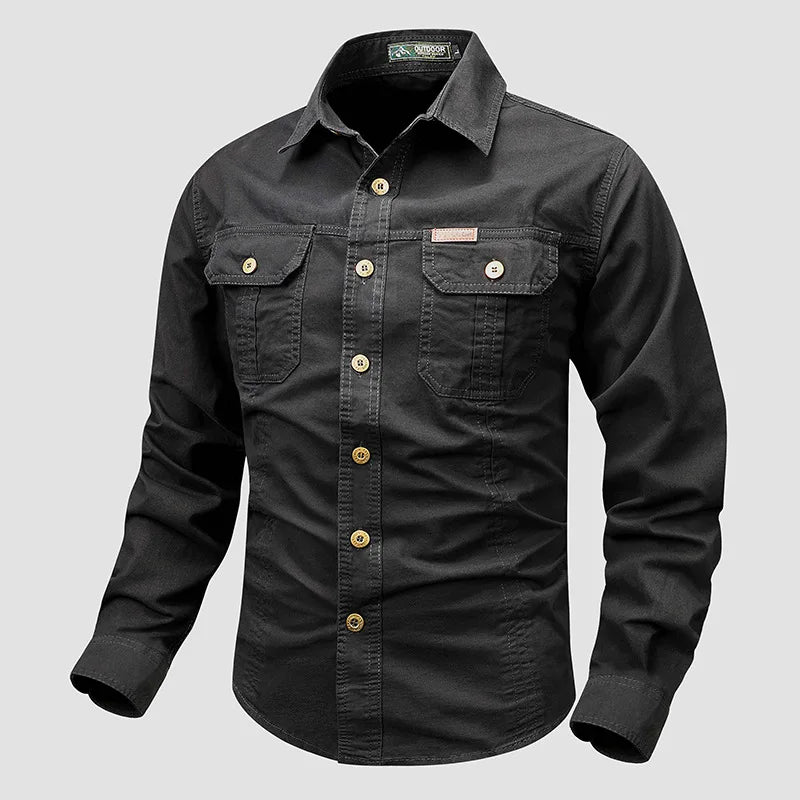 Retro Cargo style Men's Long Sleeve Shirt Casual Button Up Shirt