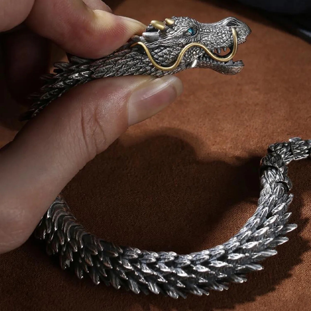 Men's Punk Domineering Ancient Dragon Link Bracelets Sterling Silver Jewelry