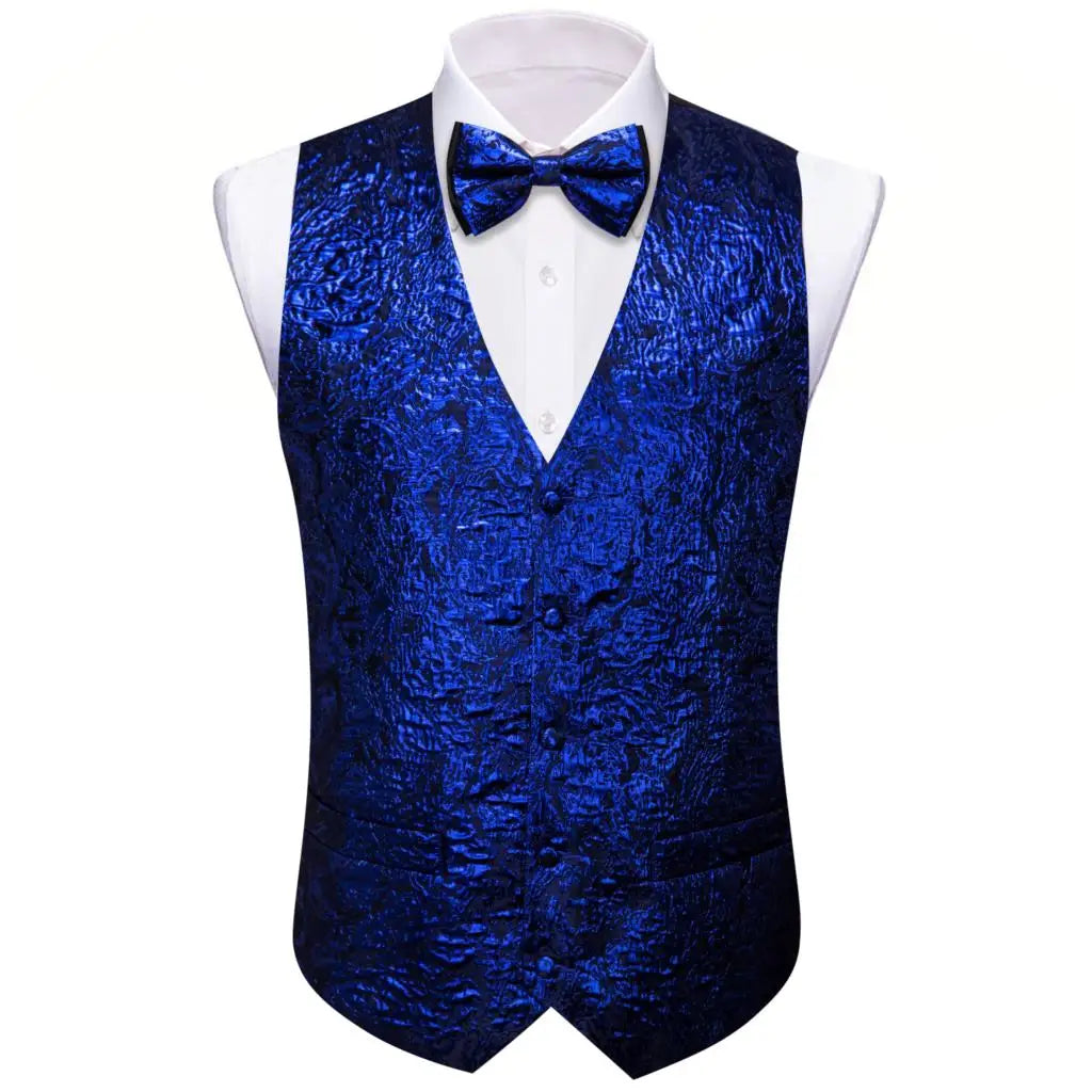 Designer Vest for Men Silk Shine Solid Plain Waistcoat Bowtie Set