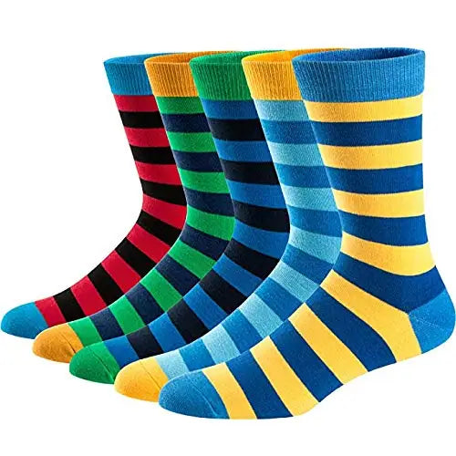 5Pairs Men's Dress Colorful Striped Combed Cotton Novelty Breathable Casual Socks