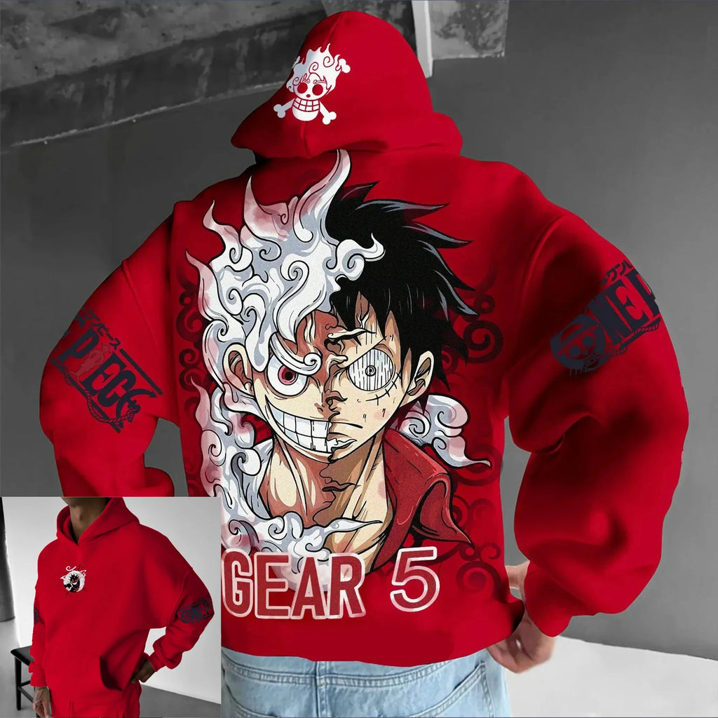Anime Hoodie Unisex One Piece Luffy Gear 5 Streetwear Pullover Long Sleeve Sweatshirt