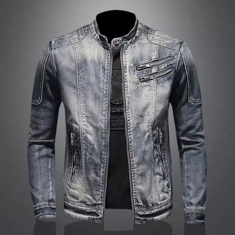 High Quality Men Handsome Casual European/American Zipper Denim Jacket M-4XL