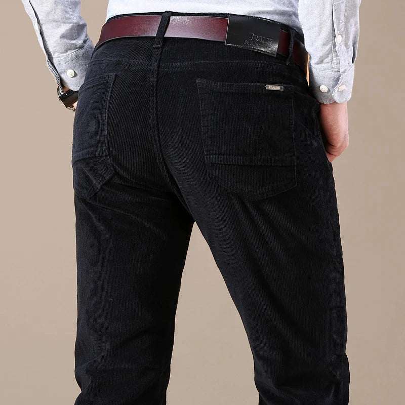 Men's Corduroy Casual Pants Elastic Regular Fit Stretch Trousers
