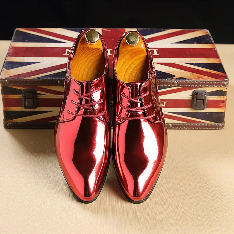 Men's British Pointed-toe Shiny Leather Lace-Up Dress Shoes Oxfords Flats