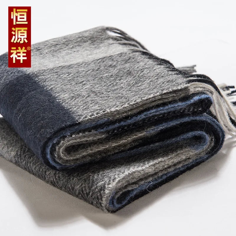 High Quality 100% Wool Men Korean Long Plaid Muffler Thermal Shawl