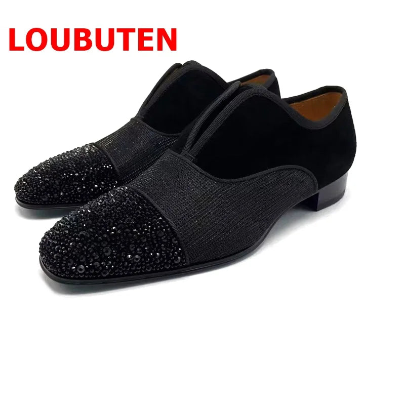 Luxury Black Rhinestone Dress Slip On Leather For Men Oxford Shoes