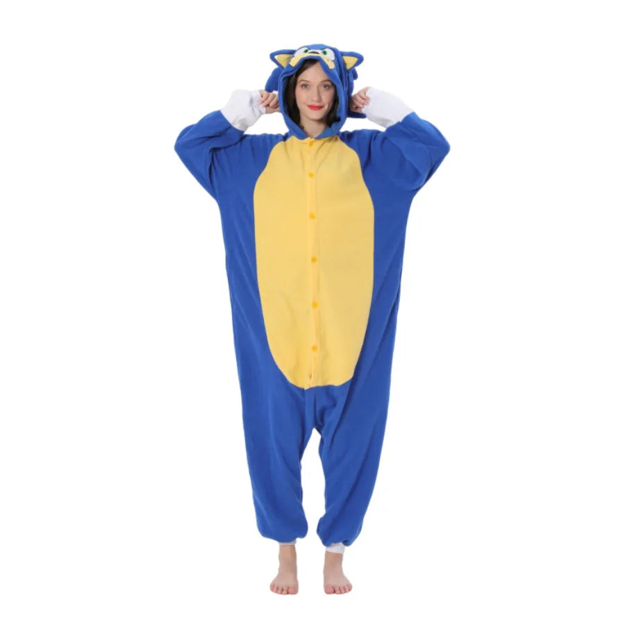 Sonic Cartoon Onesies Pajamas Plush Flannel Adult Kids Sleepwear Warm Costume