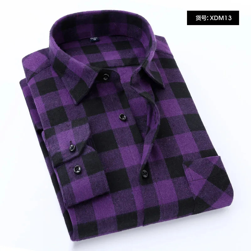 Plaid Flannel Checkered Men Long Sleeve Cotton Check Shirts