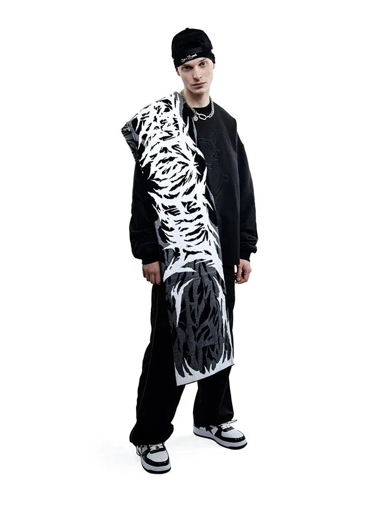 Men's Anime Streetwear Knit Graphic Shawl Scarves Korean Vintage Warm Accessories