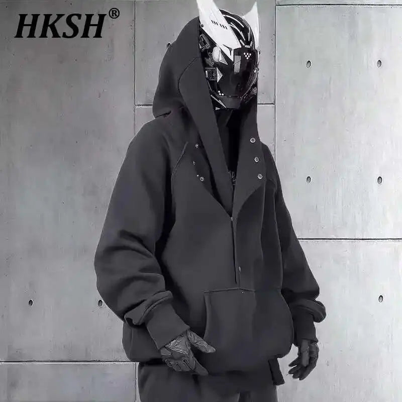 Male Tide Dark Punk Sweatshirt Ninja Streetwear Turtleneck Hoodie Loose Coat