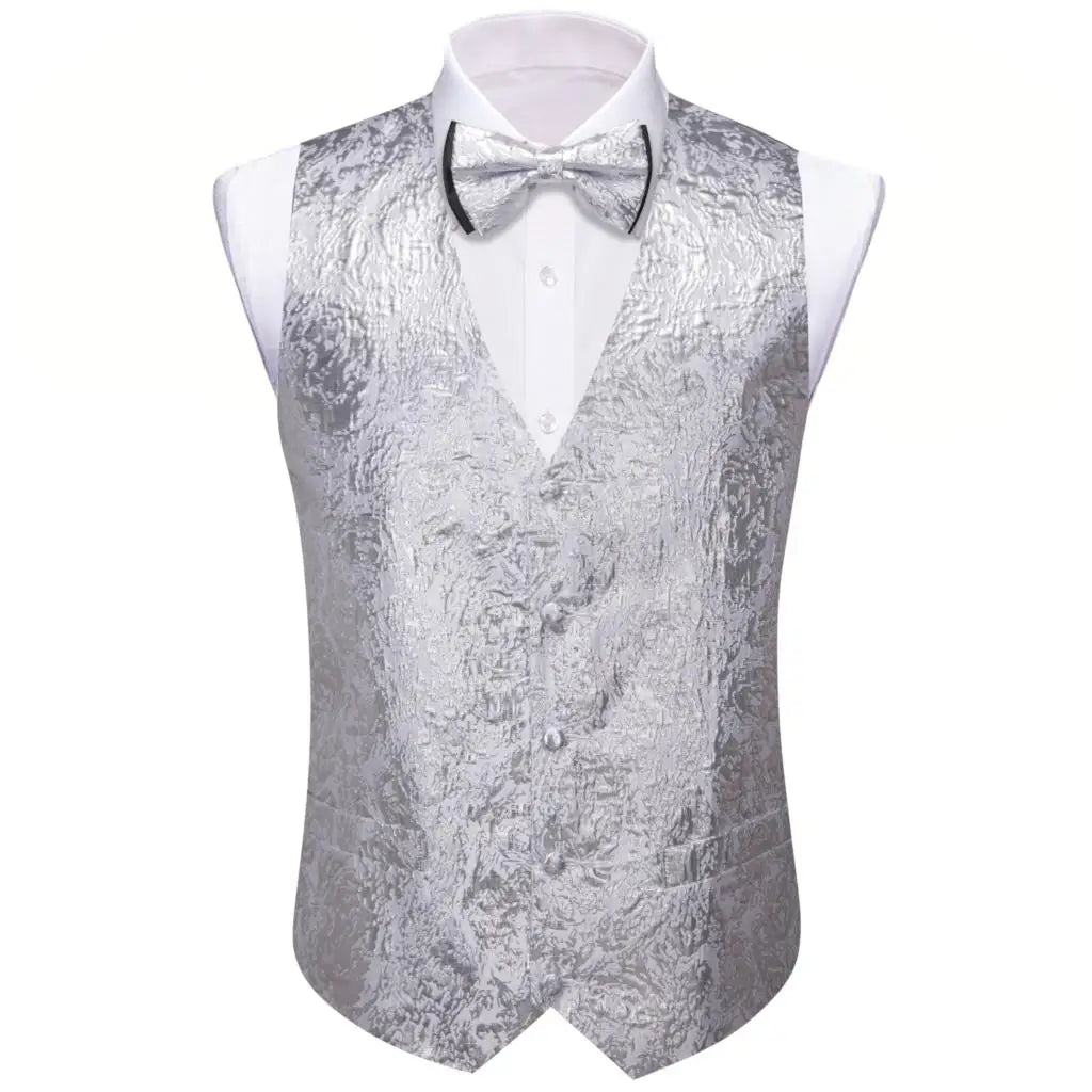 Designer Vest for Men Silk Shine Solid Plain Waistcoat Bowtie Set