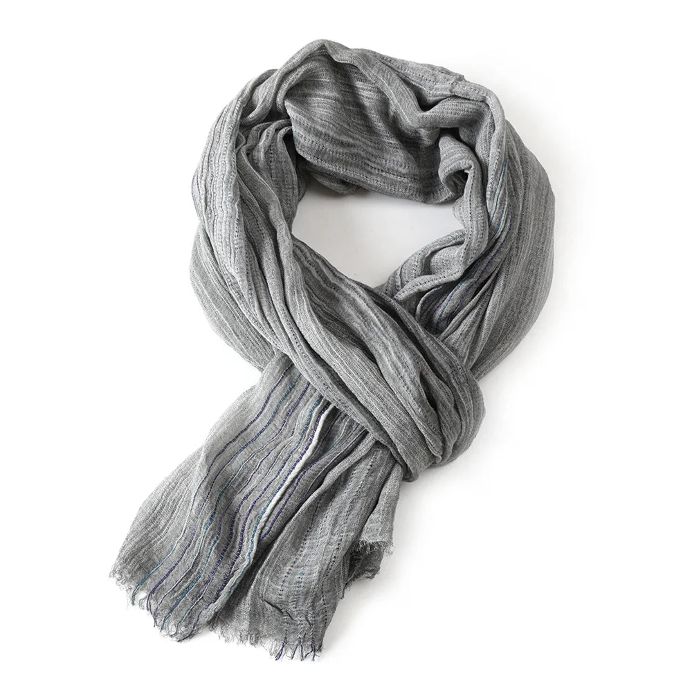 Cotton Linen Striped Men Warm Neckerchief Pashmina Accessories Short Tassel Shawl