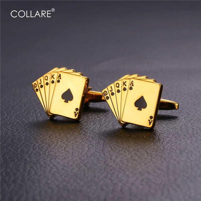 Poker Player Cufflinks For Men Gold Color Men Cufflinks