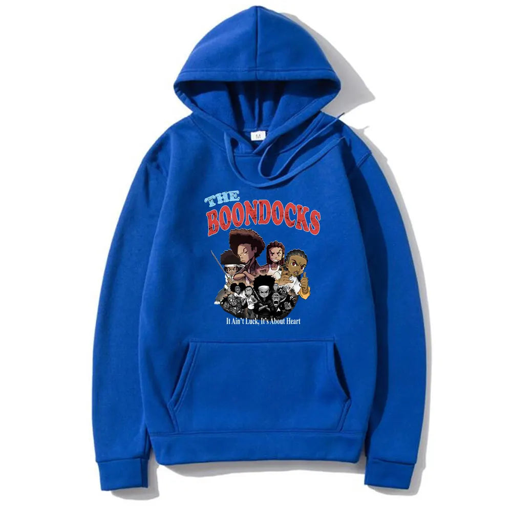 The Boondocks Huey and Riley Graphic It Ain't Luck It's about Heart Print Sweatshirt Men Fleece Cotton Hoodie