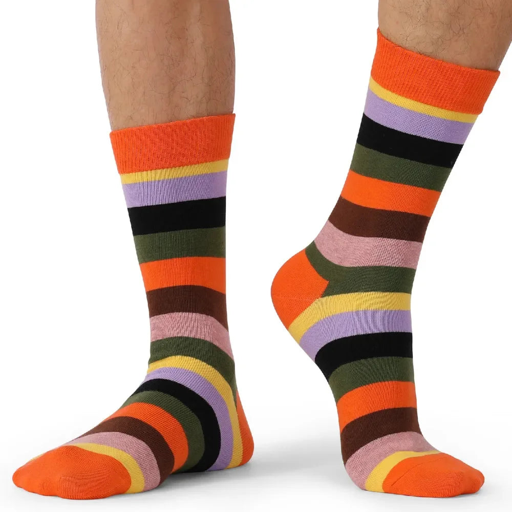 5 pairs Cotton Long Contrast Color Stripe Socks for Men EU41-48