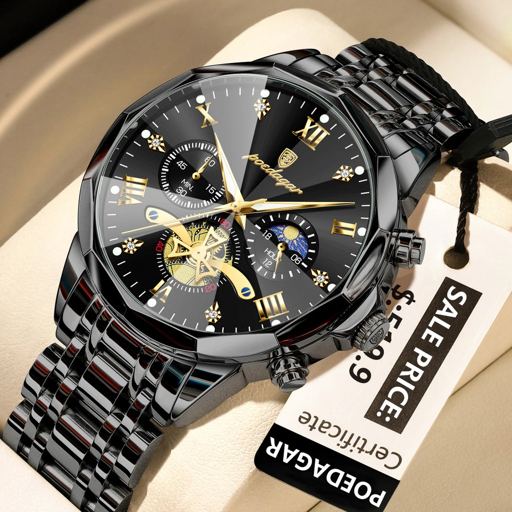 Luxury Waterproof Luminous Chronograph Wristwatch Stainless Steel Quartz Men's Watches