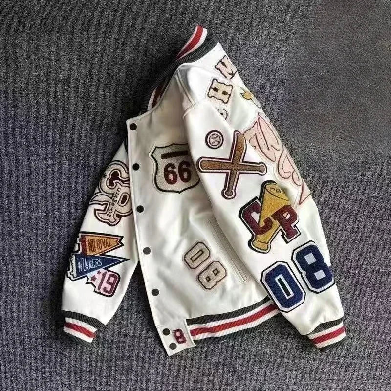 Streetwear Men Bomber Varsity Jackets Embroidery Pu Leather Jacket Outerwear