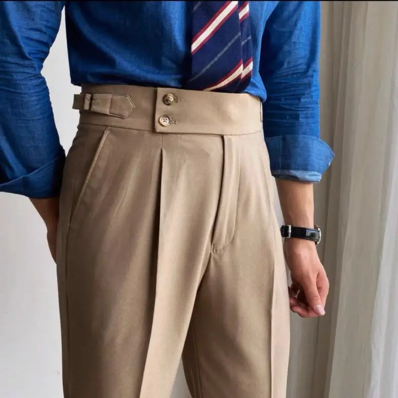 High Waist Business Slim Fit Men's Suits Pants Korean Trousers