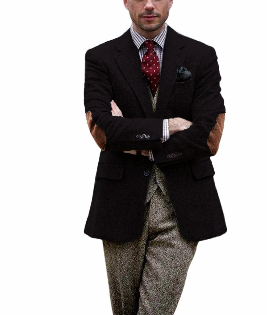 Vintage Tweed Men Suits With Patch Design Smart 1 Piece