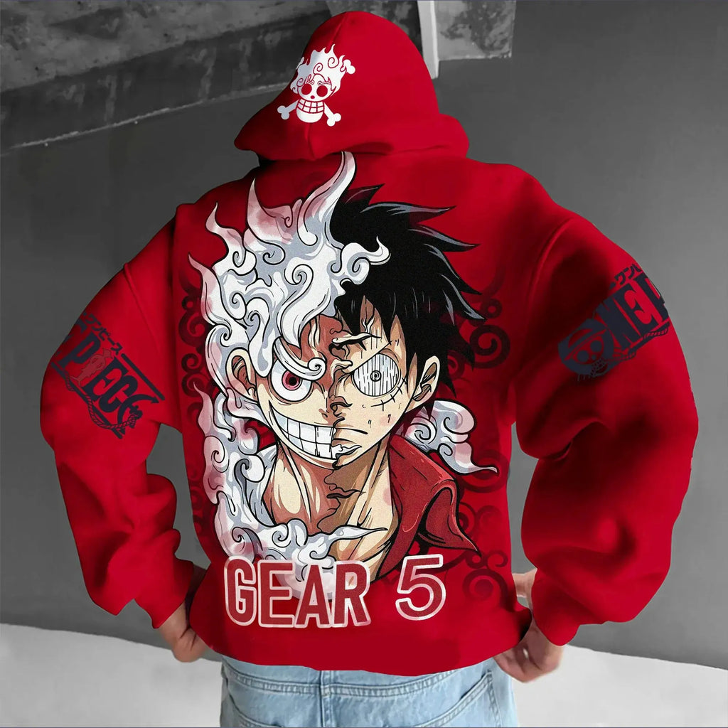 Anime Hoodie Unisex One Piece Luffy Gear 5 Streetwear Pullover Long Sleeve Sweatshirt