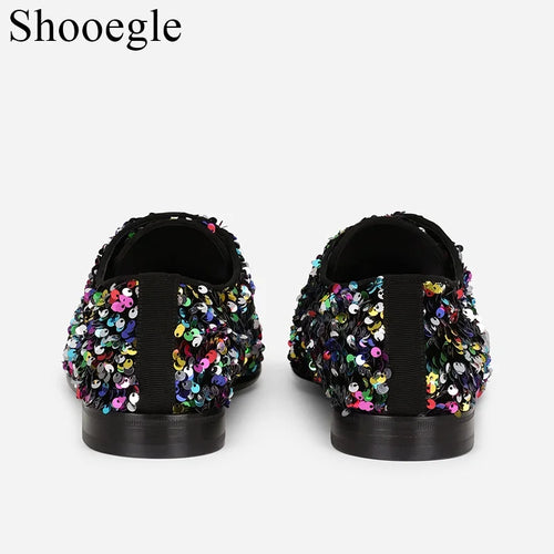 Luxury Mixed Color Bling Loafer Glitter Handmade Dress Shoes Men's Flats