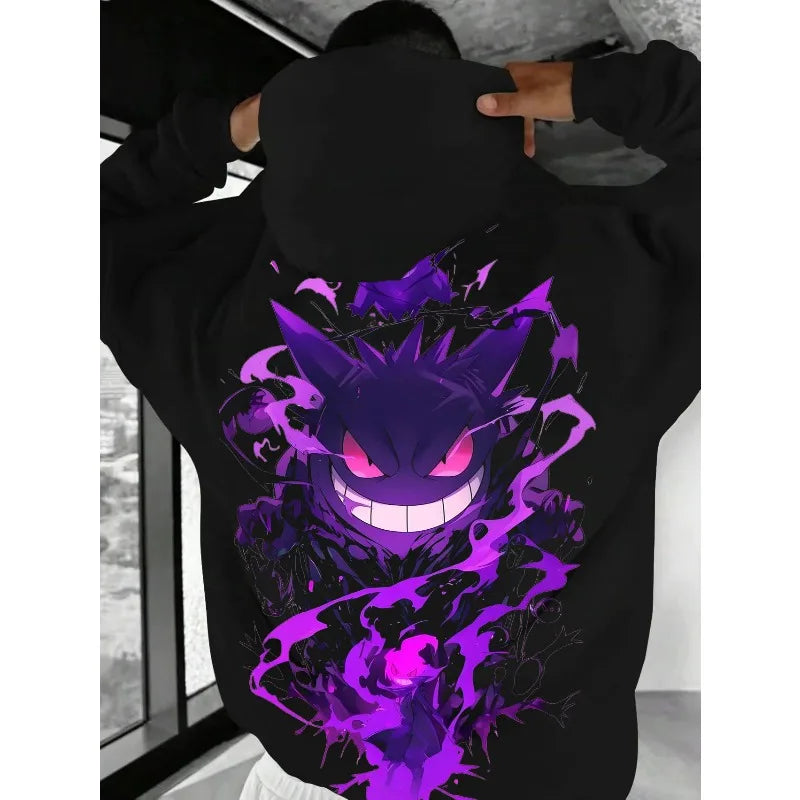 Pokémon Gengar Men Hoodie Loose Street Animation Printing Casual Cool Sweater