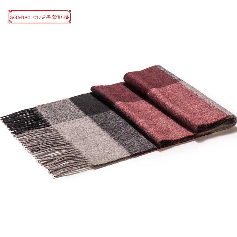 High Quality 100% Wool Men Korean Long Plaid Muffler Thermal Shawl