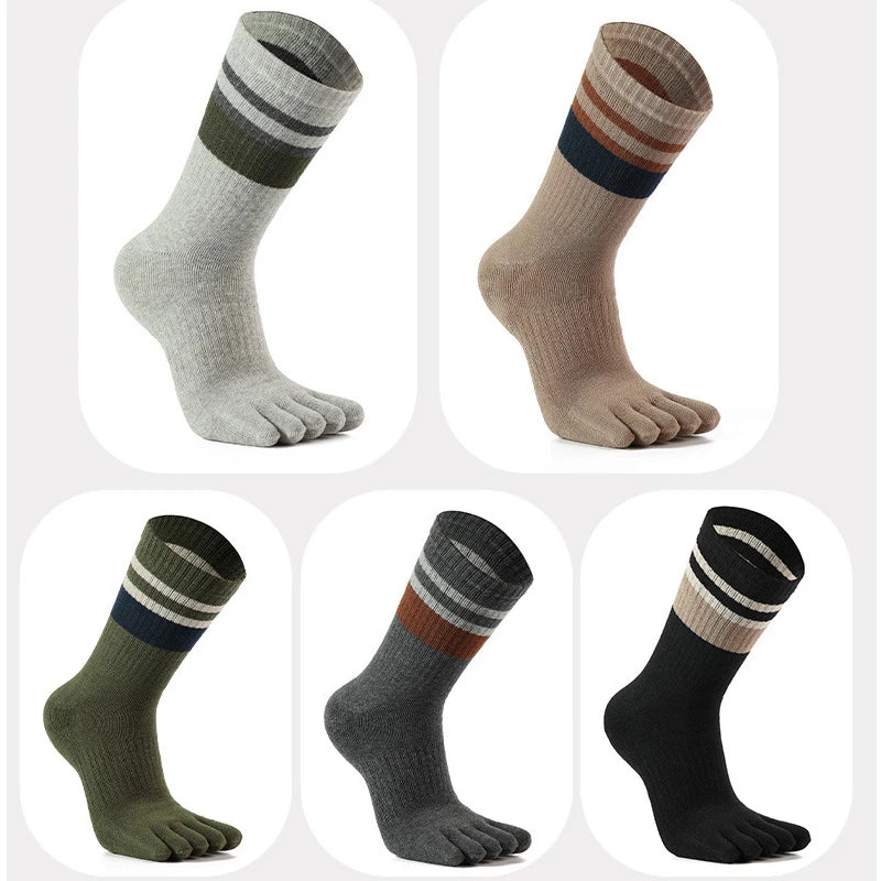 5 Pairs Terry Toe Man Cotton Striped Thick Elastic Sweat-Absorbing Long Socks