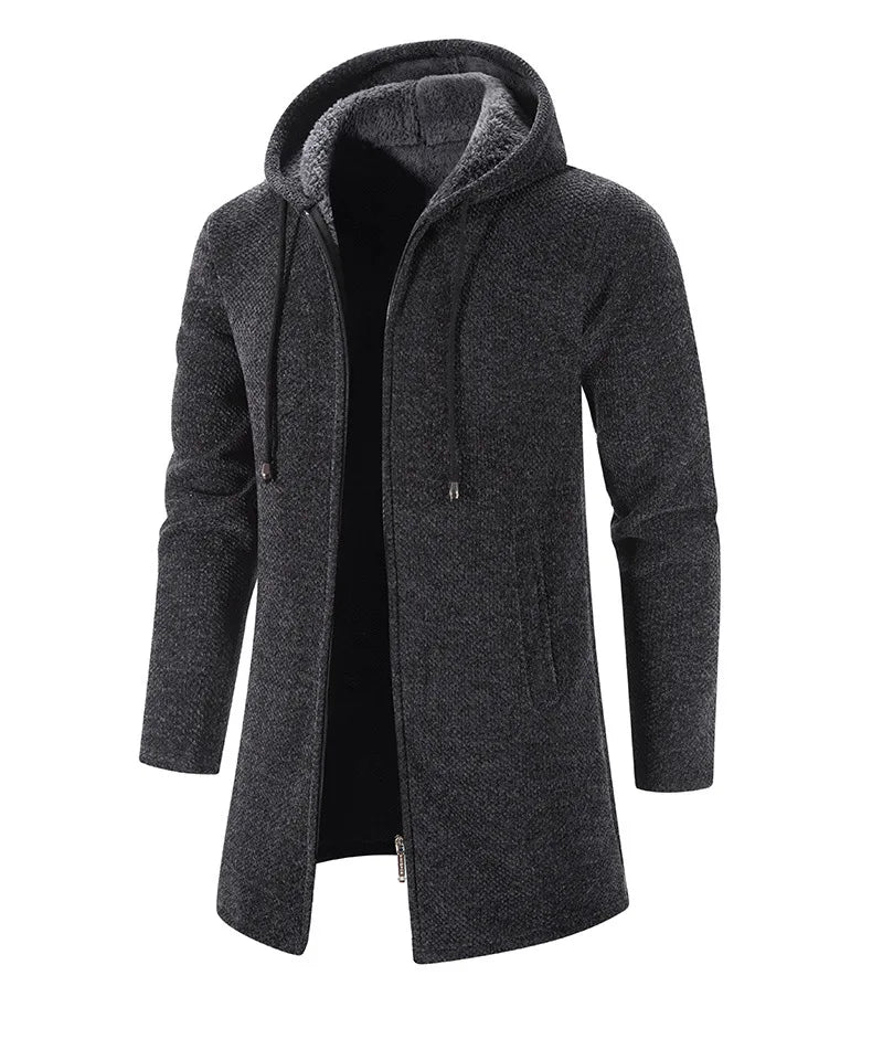 Men's Warm Zipper Medium Long Cardigan Sweaters Casual Knitwear