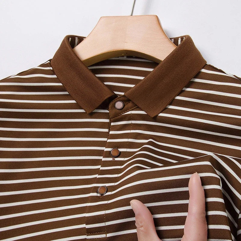 Men's Striped Casual POLO Shirt Short Sleeved Comfortable and Breathable Top