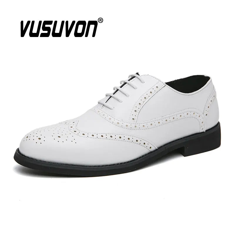 Men Oxford Brogue Leather Loafers Dress Flats Lace-Up Classic Footwear