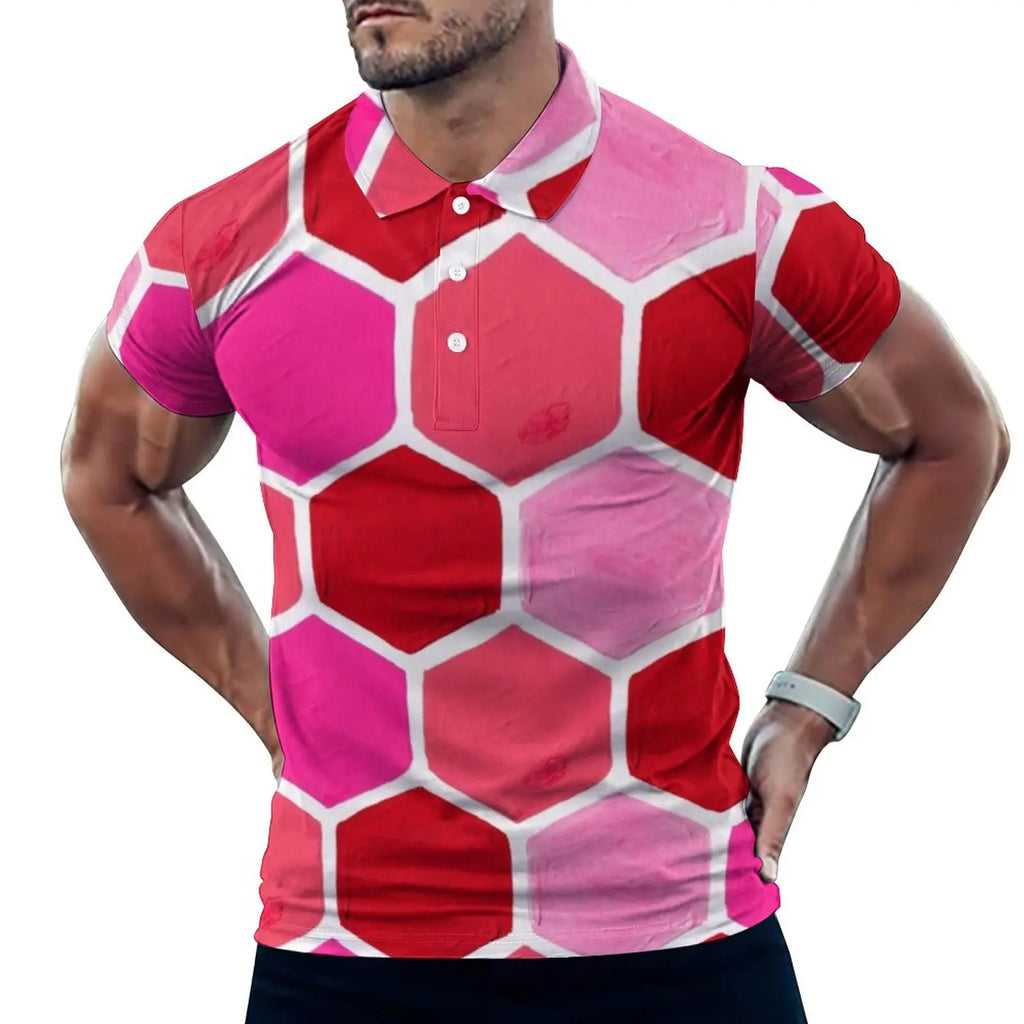 Multi Geometric Print Polo Mondrian Style Streetwear T-Shirts Collar Oversized Clothing