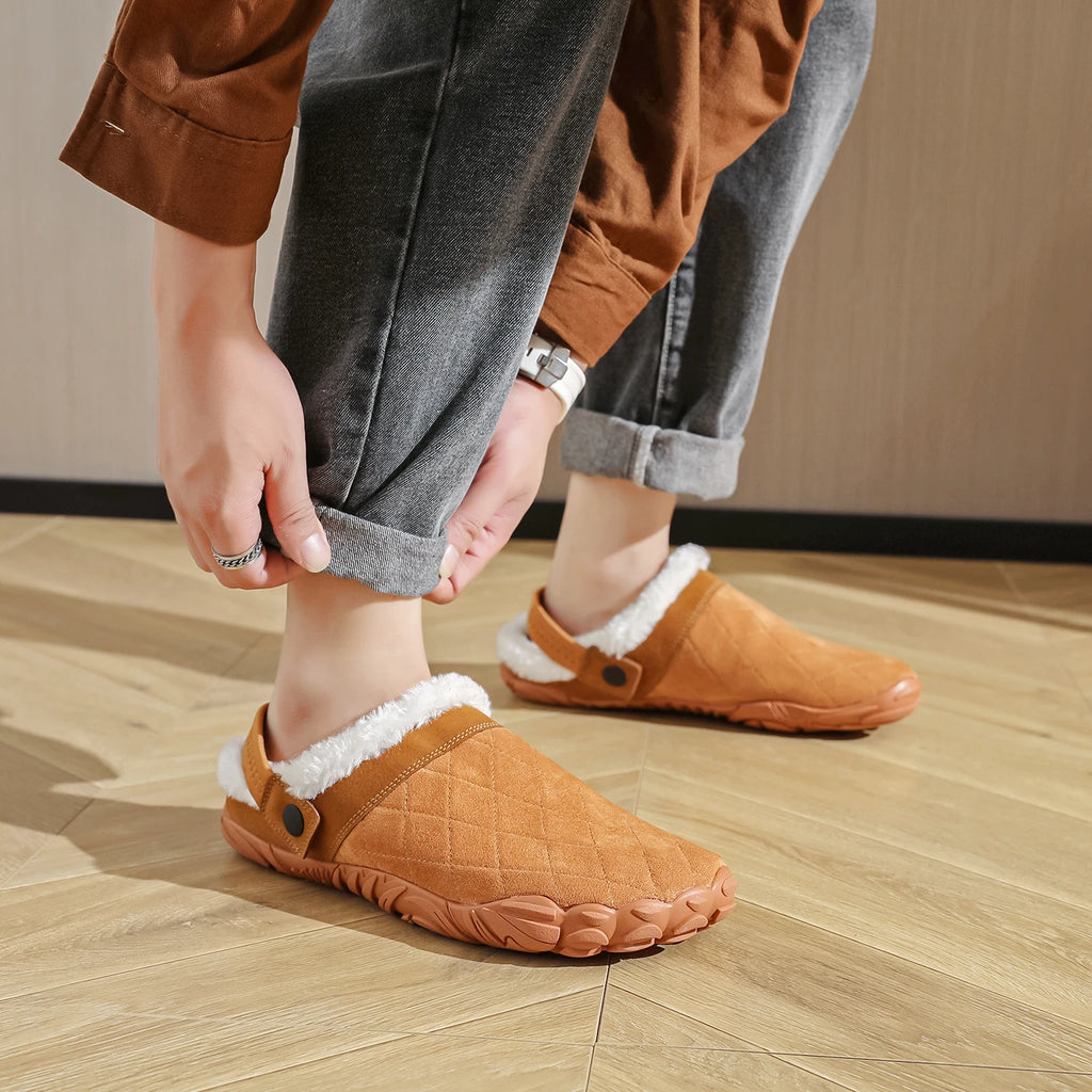 Chamois Leather Unisex Indoor Men's Warm Wide toe Shoes Cotton Barefoot Slipper