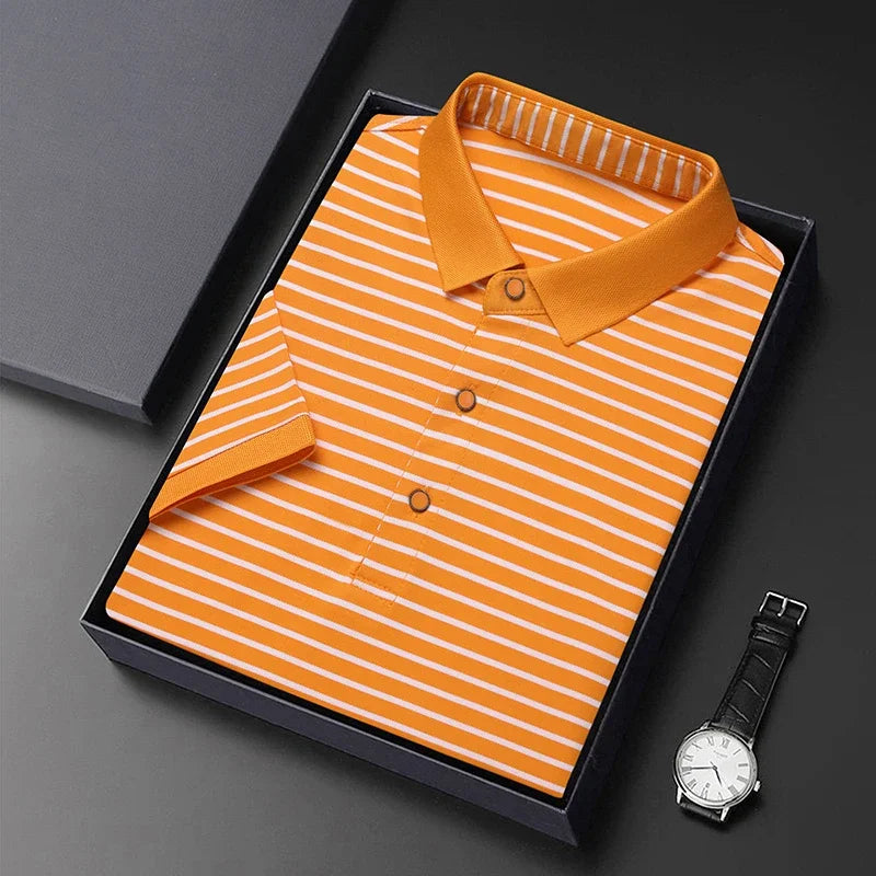 Men's Striped Casual POLO Shirt Short Sleeved Comfortable and Breathable Top