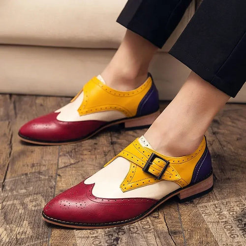 Pointed Toe Leather Brogue Shoes for Men Flat Casual Classic