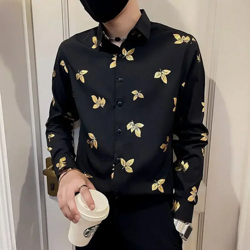 Shirts Graphic Printed Men's Shirt Korean Style Slim Fit Tops