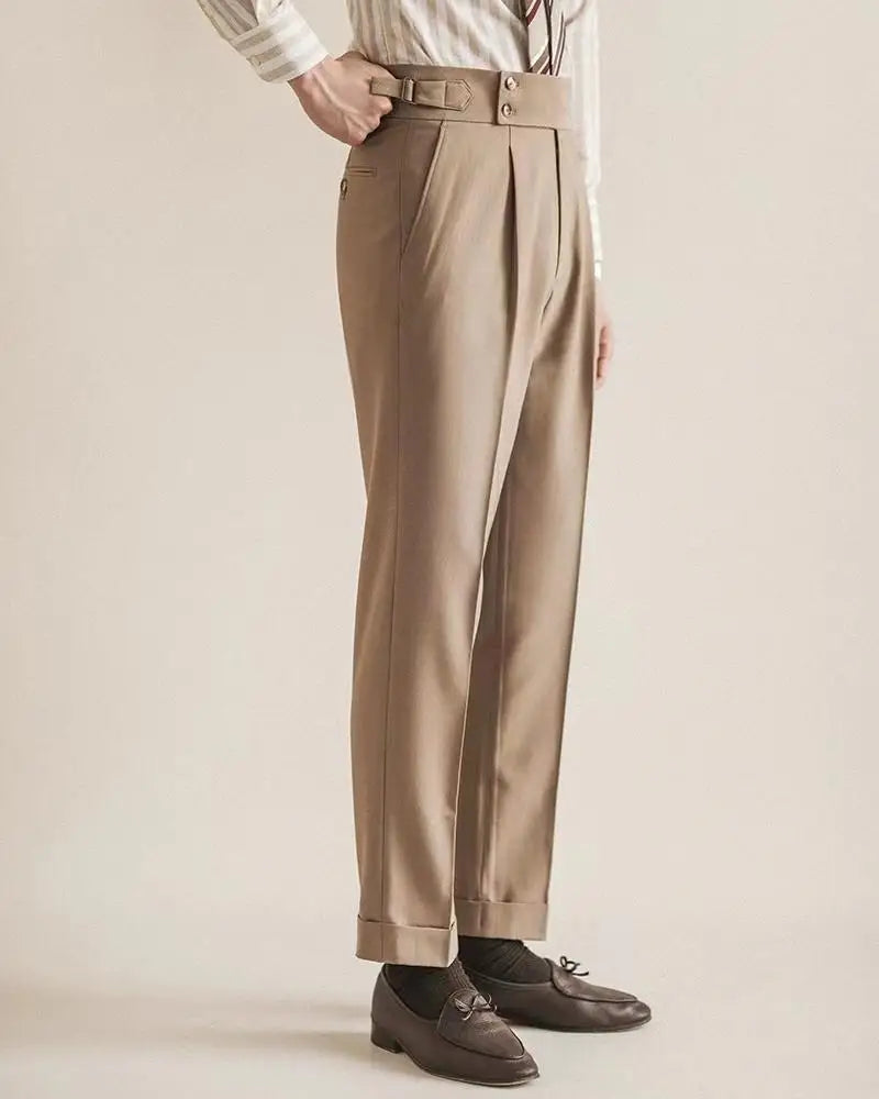 High Waist Business Slim Fit Men's Suits Pants Korean Trousers