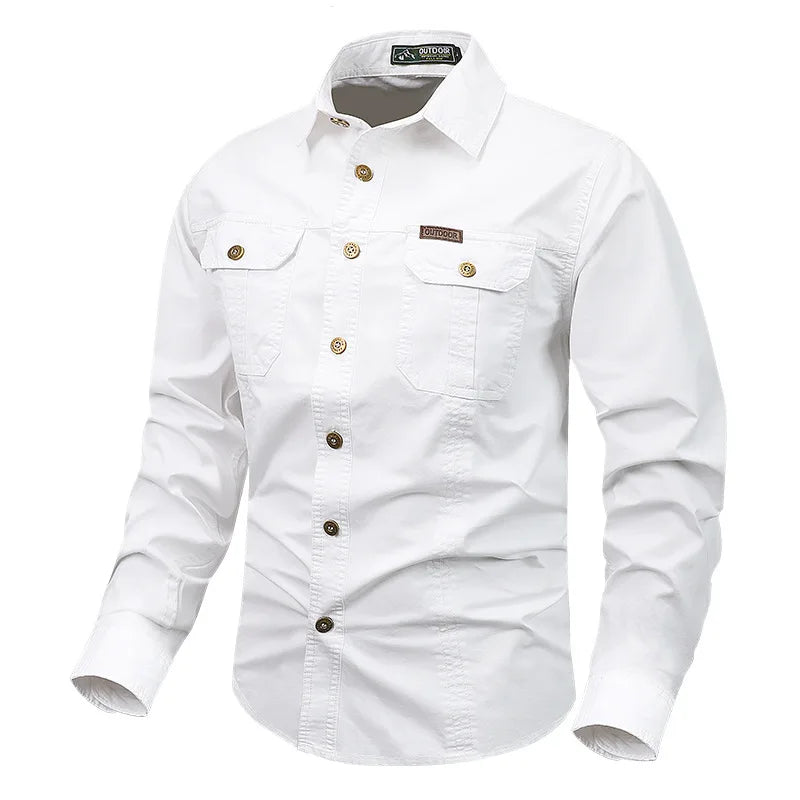 Retro Cargo style Men's Long Sleeve Shirt Casual Button Up Shirt