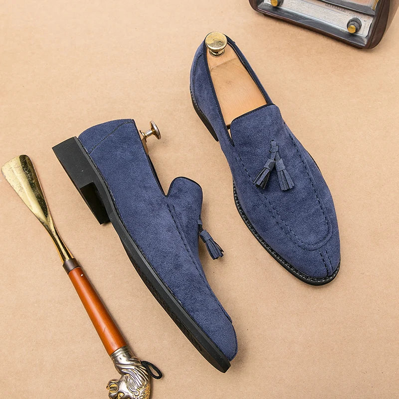 Men's Loafers Suede Vintage Slip-on Men Dress Tassel pointed shoes
