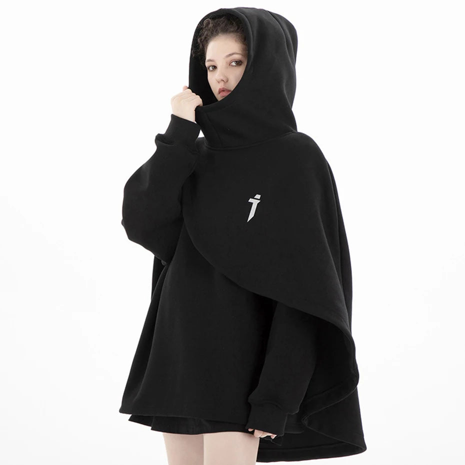 Cloak Hoodies Techwear Streetwear Pullovers  Oversized High Collar Unisex Sweatshirt