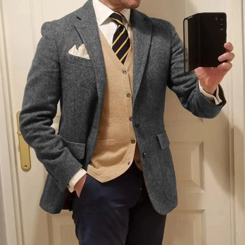 Men's Herringbone Blazer Single Breasted Elegant Suit Jackets