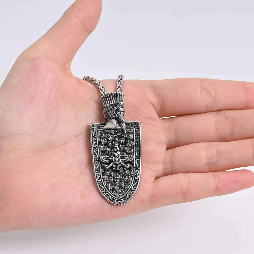 Stainless Steel Zoroastrian Pendant Black Shield Charm Durable Chain Jewelry for men