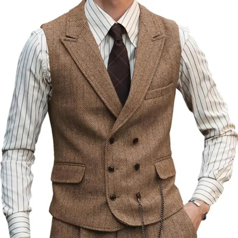 Men Suede Leather Gentleman Waistcoat Vintage Regular Slim Suit Vest