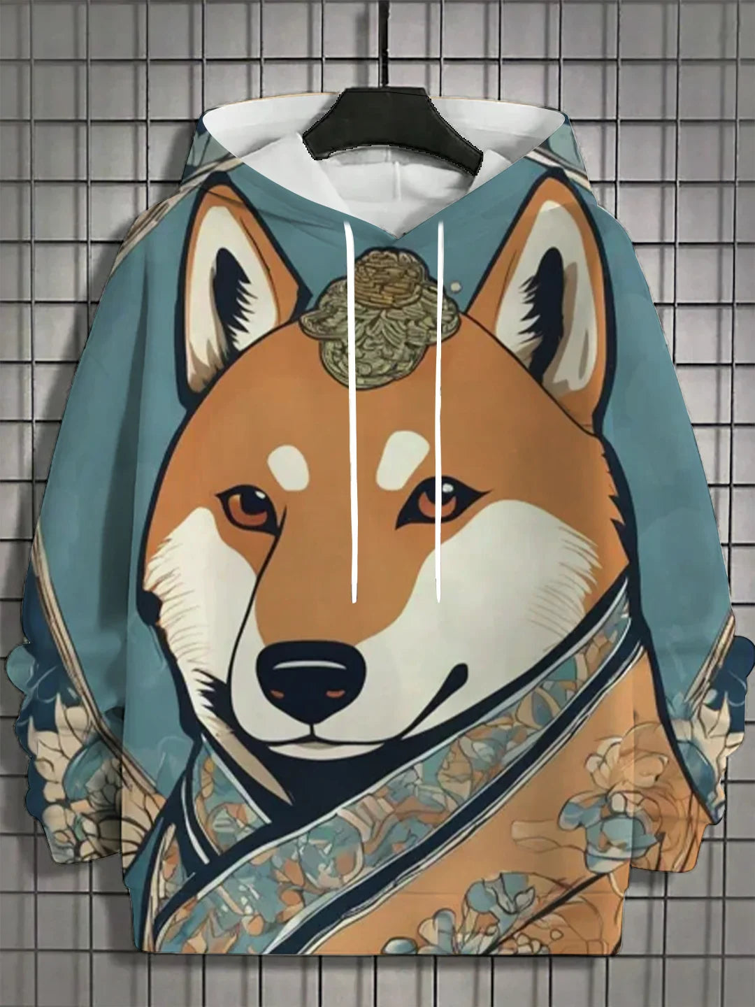 Men's 3D Full Body Printed Japanese Samurai Shiba Inu Casual  Hoodie