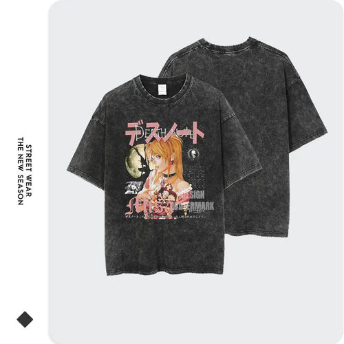 Death Note Oversized Vintage Washed T-shirts Streetwear Short Sleeve Manga top